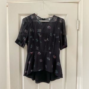 Veronica Beard Silk Floral Peplum Top 0
